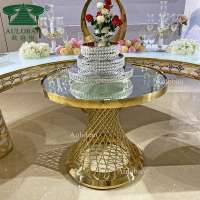 new design party event mirror glass top gold stainless steel luxury cake table